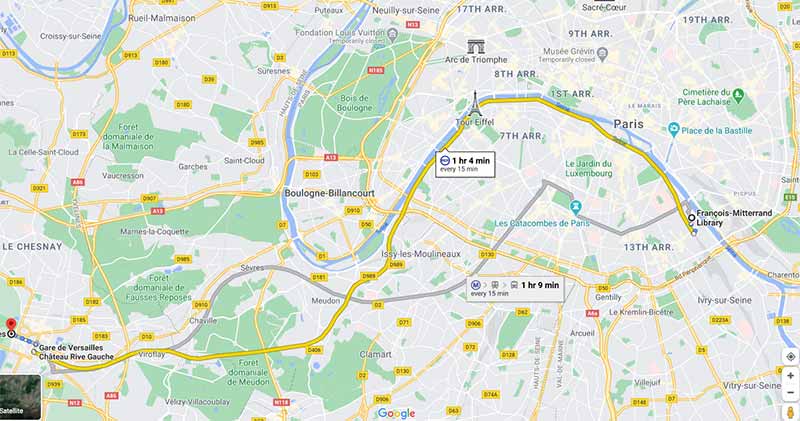 Train RER C map to get Paris to Versailles