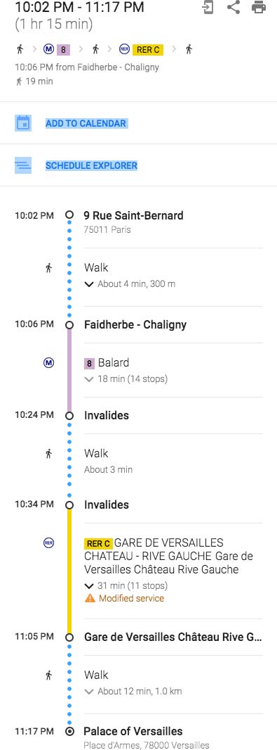 Itinerary Paris Versailles
